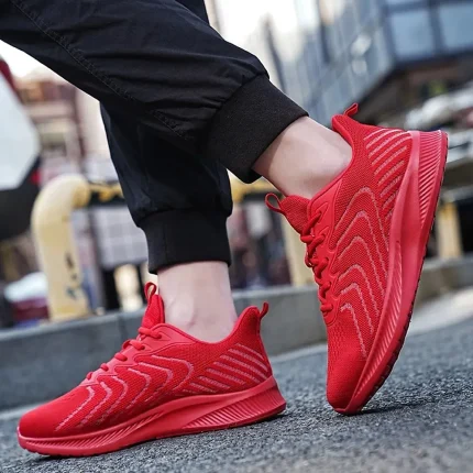 Men's Lightweight Red Mesh Running Shoes - Image 6
