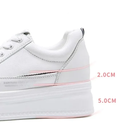 Women's White Platform Sneakers with Lace-Up Design and Elevated Sole - Image 5