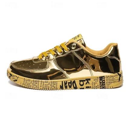 Men's Gold Metallic Sneakers with Printed Sole - Image 8