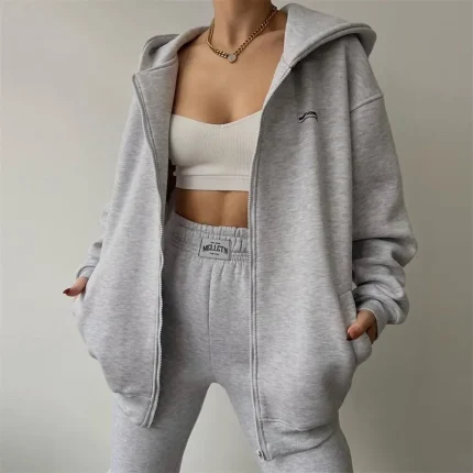 Women's Tracksuit Sweatpants Hooded Jacket Fall Baggy Zipper - Image 6