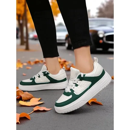 Women's Pink and Black Colorblock Lace-Up Sneakers - Image 8