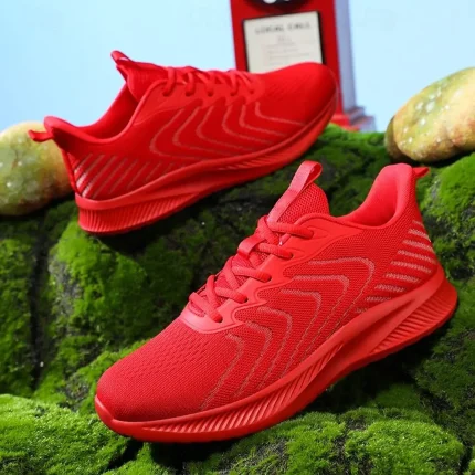 Men's Lightweight Red Mesh Running Shoes - Image 3
