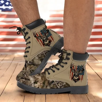Men's Hunting Boots with Patriotic Deer Print - Image 2