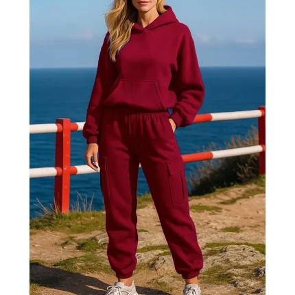 Women's Tracksuit Sweatpants Track Pants Fall Pocket Solid - Image 5