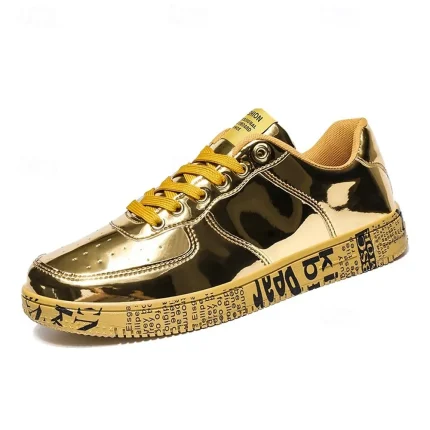Men's Gold Metallic Sneakers with Printed Sole - Image 7