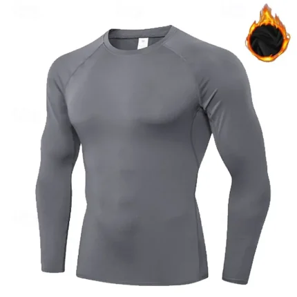 Men's Compression Shirt Fleece Base Layer Workout Tops - Image 4