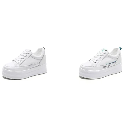 Women's White Platform Sneakers with Lace-Up Design and Elevated Sole - Image 8