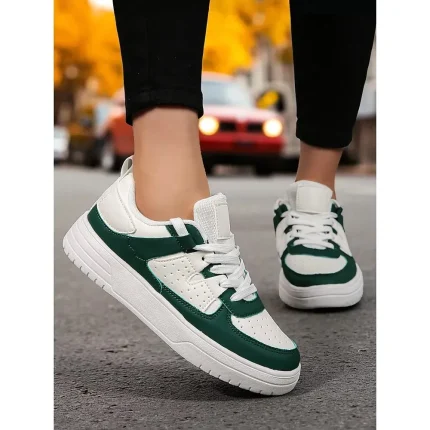 Women's Pink and Black Colorblock Lace-Up Sneakers - Image 5