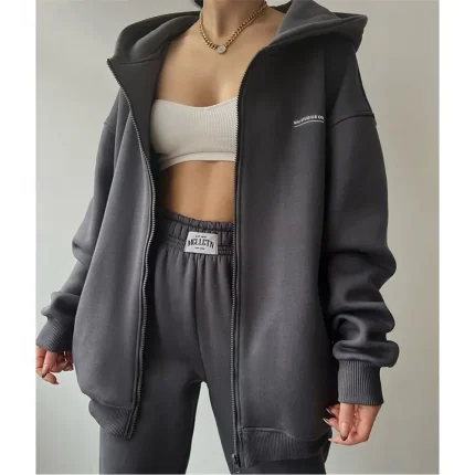 Women's Tracksuit Sweatpants Hooded Jacket Fall Baggy Zipper - Image 5