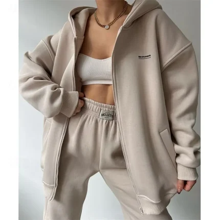 Women's Tracksuit Sweatpants Hooded Jacket Fall Baggy Zipper - Image 3