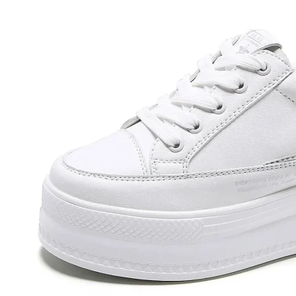 Women's White Platform Sneakers with Lace-Up Design and Elevated Sole - Image 4