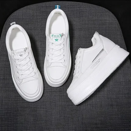 Women's White Platform Sneakers with Lace-Up Design and Elevated Sole - Image 7