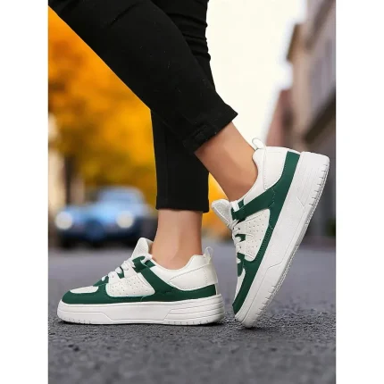 Women's Pink and Black Colorblock Lace-Up Sneakers - Image 7