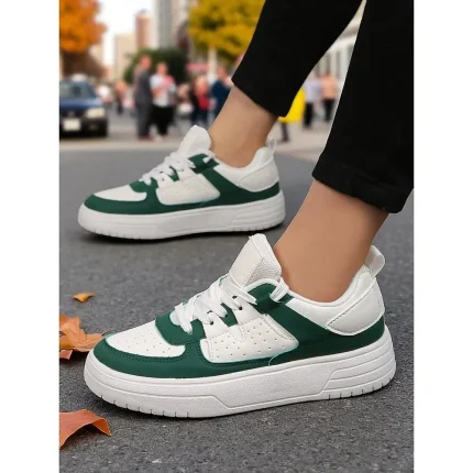 Women's Pink and Black Colorblock Lace-Up Sneakers - Image 6