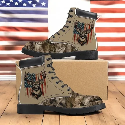 Men's Hunting Boots with Patriotic Deer Print