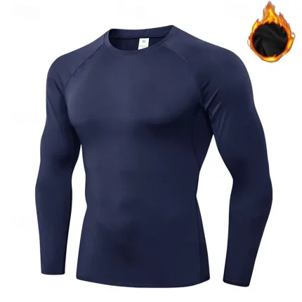 Men's Compression Shirt Fleece Base Layer Workout Tops - Image 6