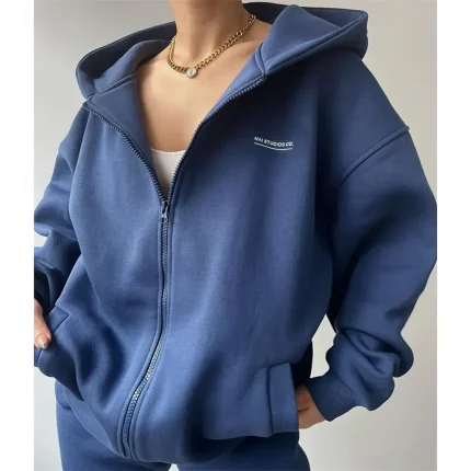 Women's Tracksuit Sweatpants Hooded Jacket Fall Baggy Zipper - Image 7