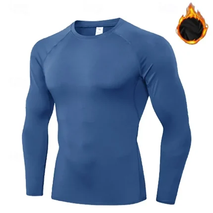Men's Compression Shirt Fleece Base Layer Workout Tops - Image 5