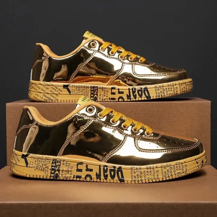 Men's Gold Metallic Sneakers with Printed Sole - Image 5