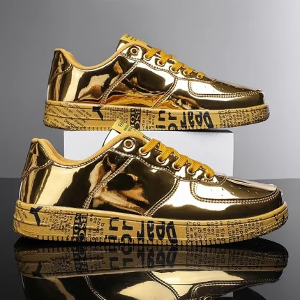 Men's Gold Metallic Sneakers with Printed Sole - Image 3