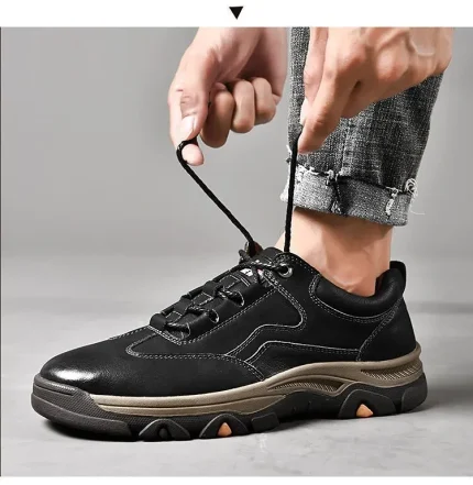 Men's Brown Faux Leather Outdoor Hiking Shoes - Image 8