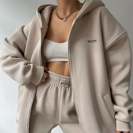 Women's Tracksuit Sweatpants Hooded Jacket Fall Baggy Zipper